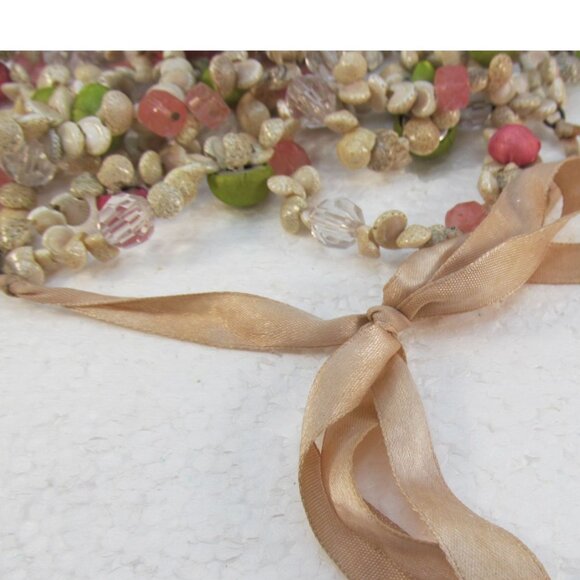 Vintage Multi Strand Shell & Bead Necklace with Ribbon Tie - Picture 8 of 15